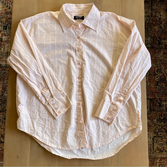 Brunette the Label Pink and White Striped Long Sleeve Button Up - Picture 1 of 8